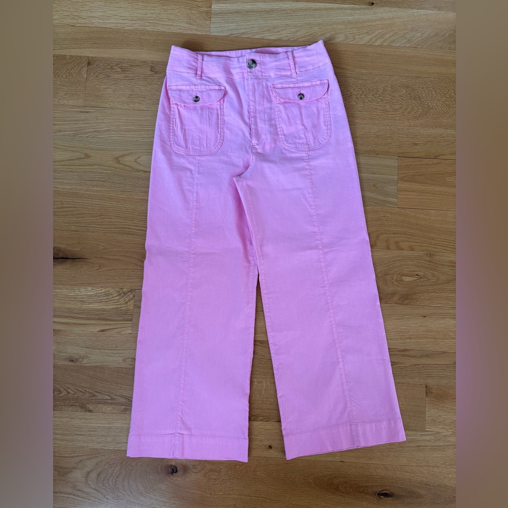 Anthropologie The Colette Pink Flap Pocket Crop Wide-Leg Pants by Maeve